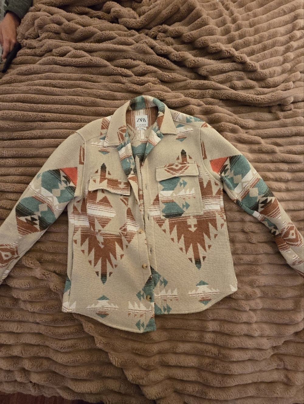 Zara Beige Aztec Print Button-Up Jacket